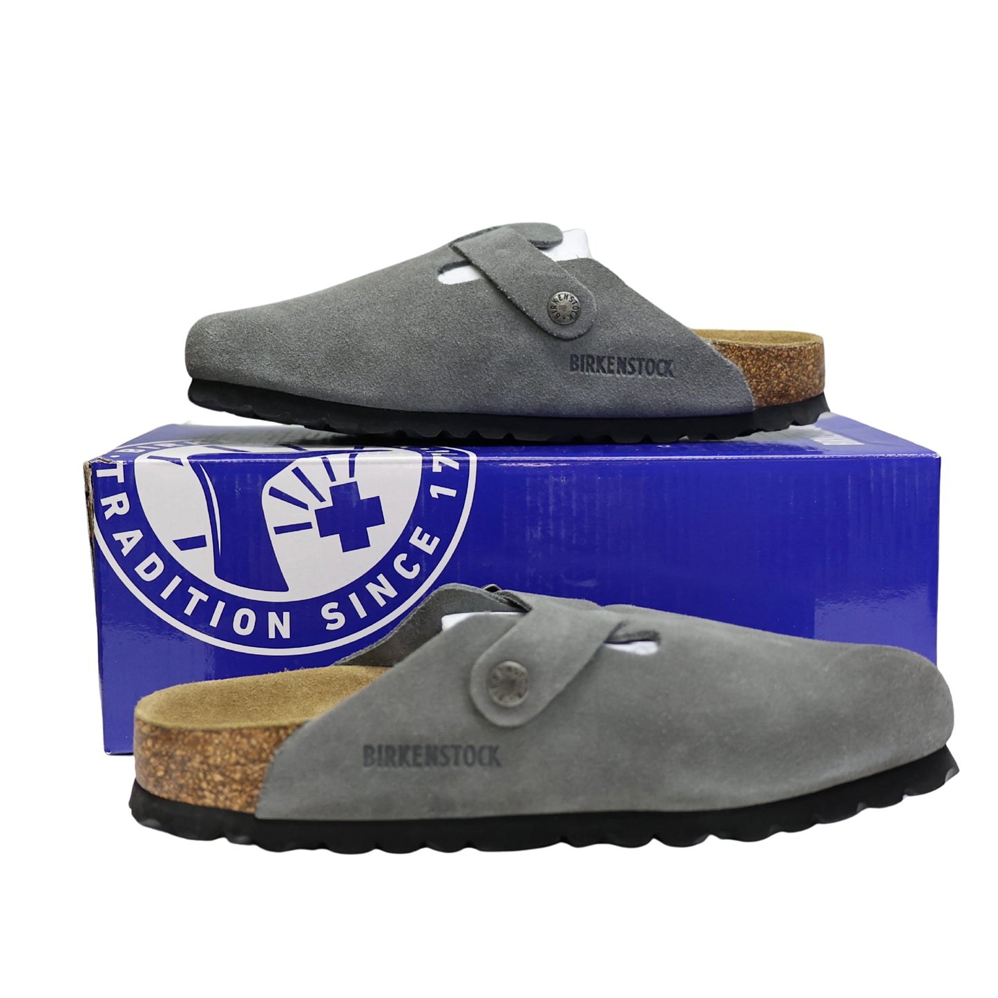 Birkenstock Boston Soft Footbed Suede Stone Coin