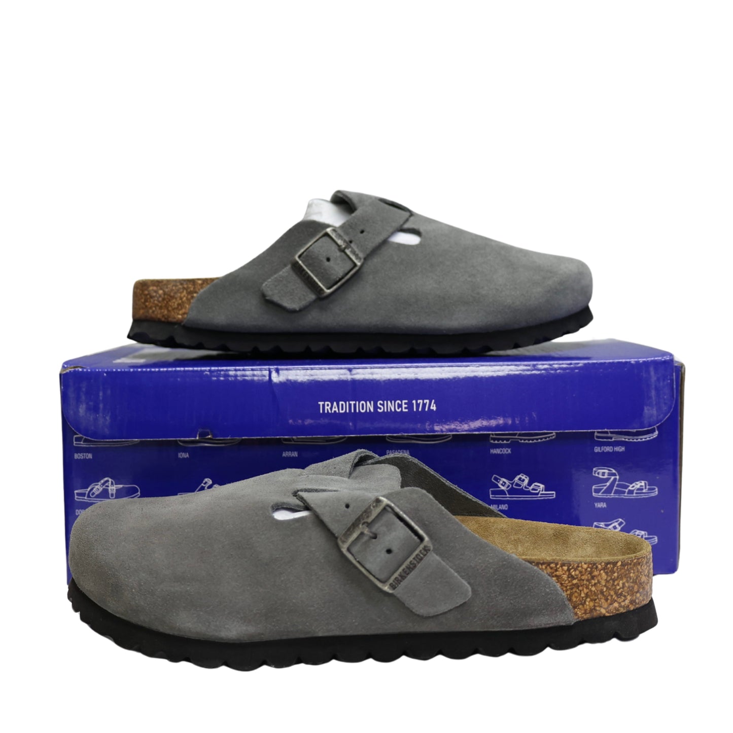 Birkenstock Boston Soft Footbed Suede Stone Coin