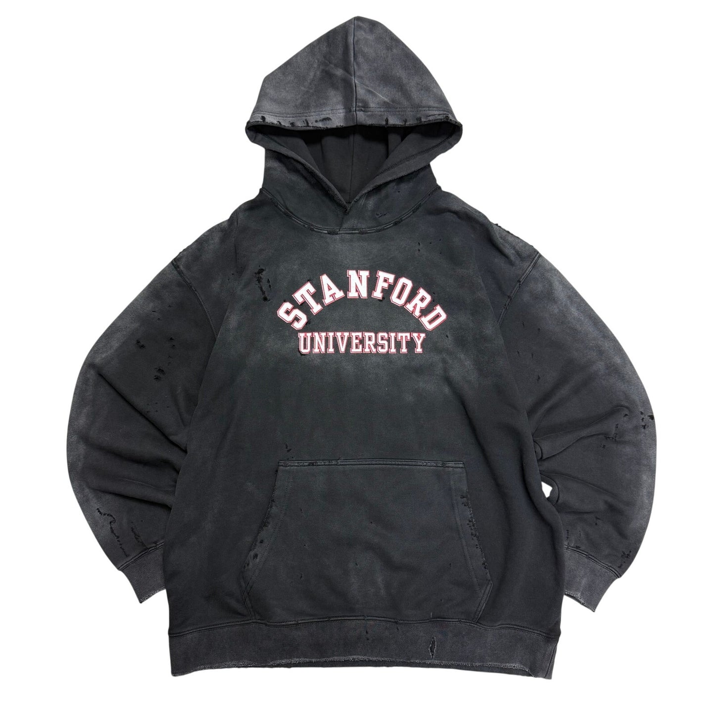 Vintage Stanford University Thrashed Distressed Hoodie Black