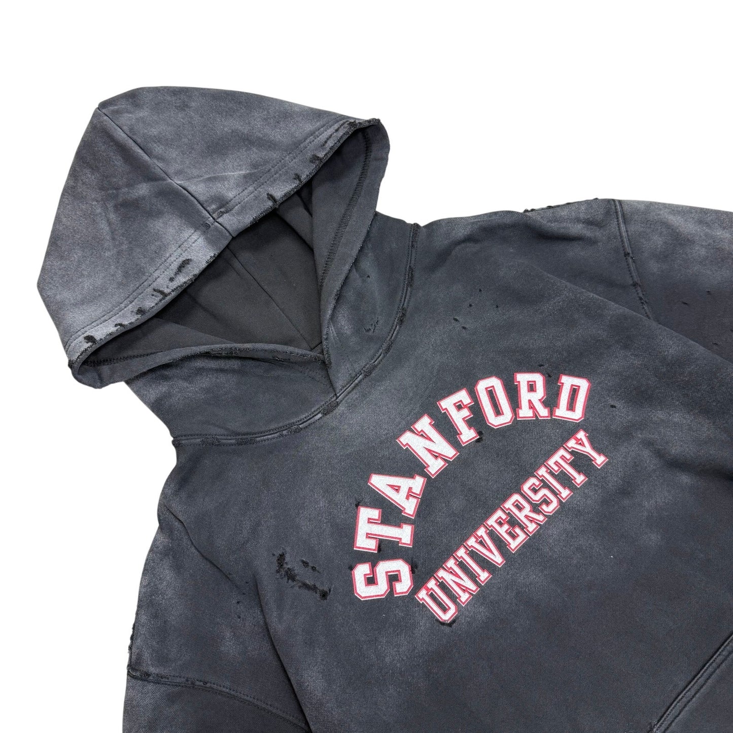 Vintage Stanford University Thrashed Distressed Hoodie Black