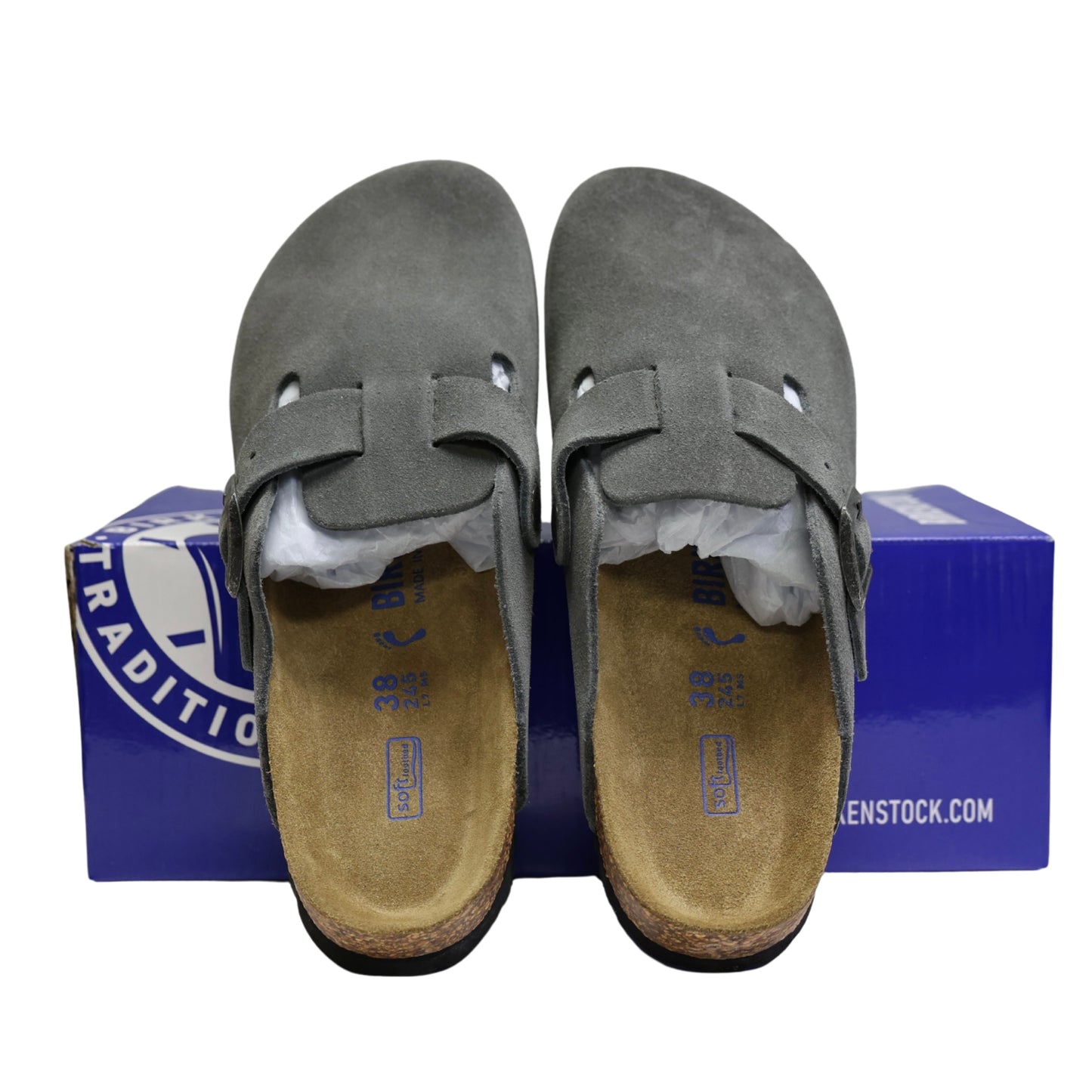 Birkenstock Boston Soft Footbed Suede Stone Coin