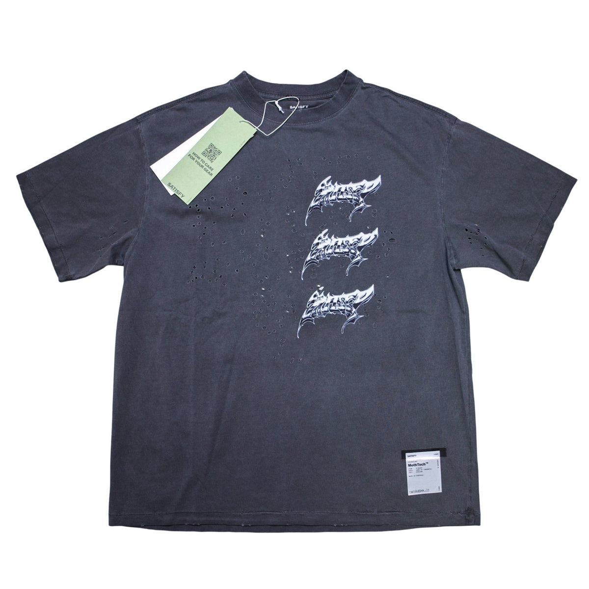 Satisfy MothTech Tee Chrome Triple Logo Aged Black