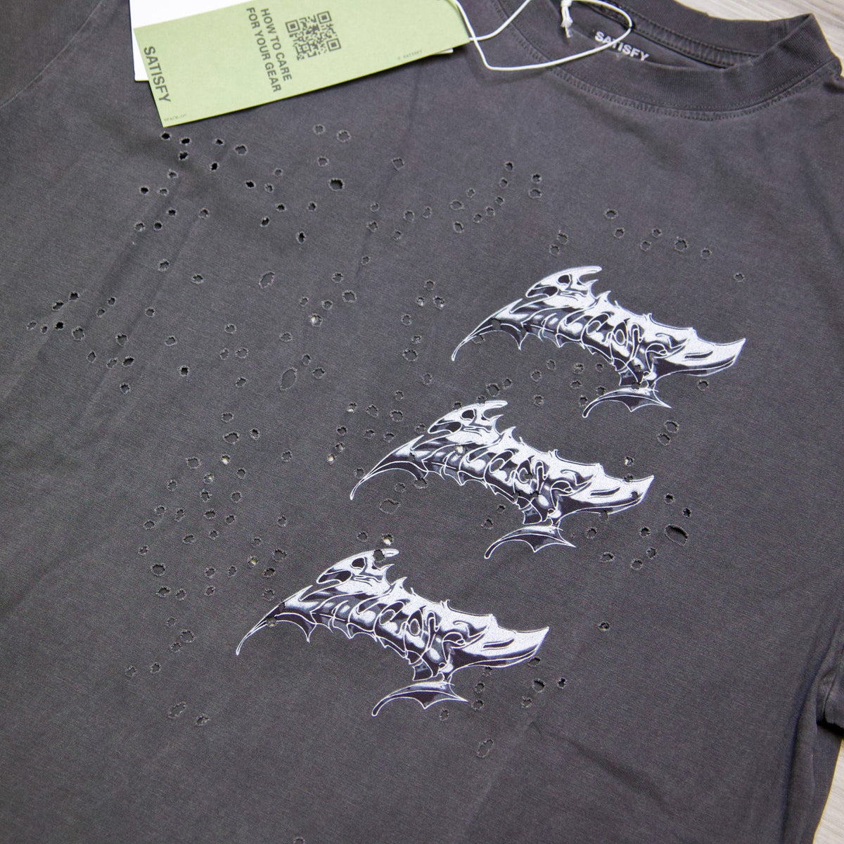 Satisfy MothTech Tee Chrome Triple Logo Aged Black