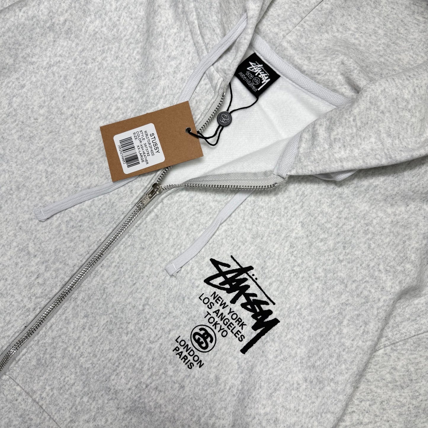 Stussy World Tour Zip Hoodie 'Ash Heather'