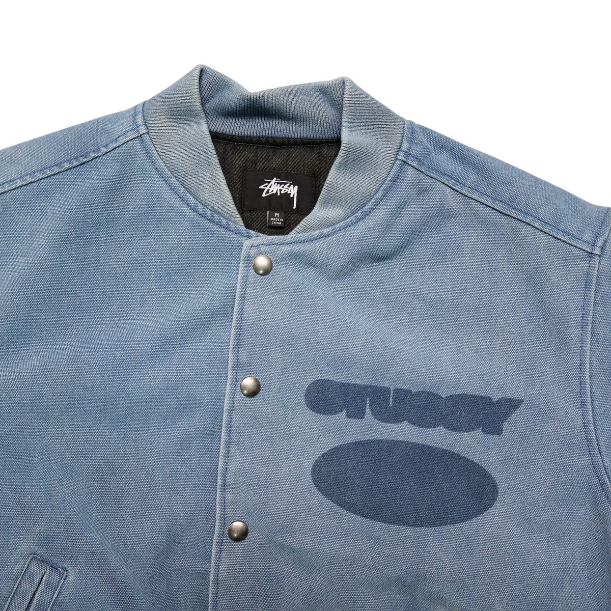 Stussy Ghost Logo Canvas Varsity Denim Jacket Blue