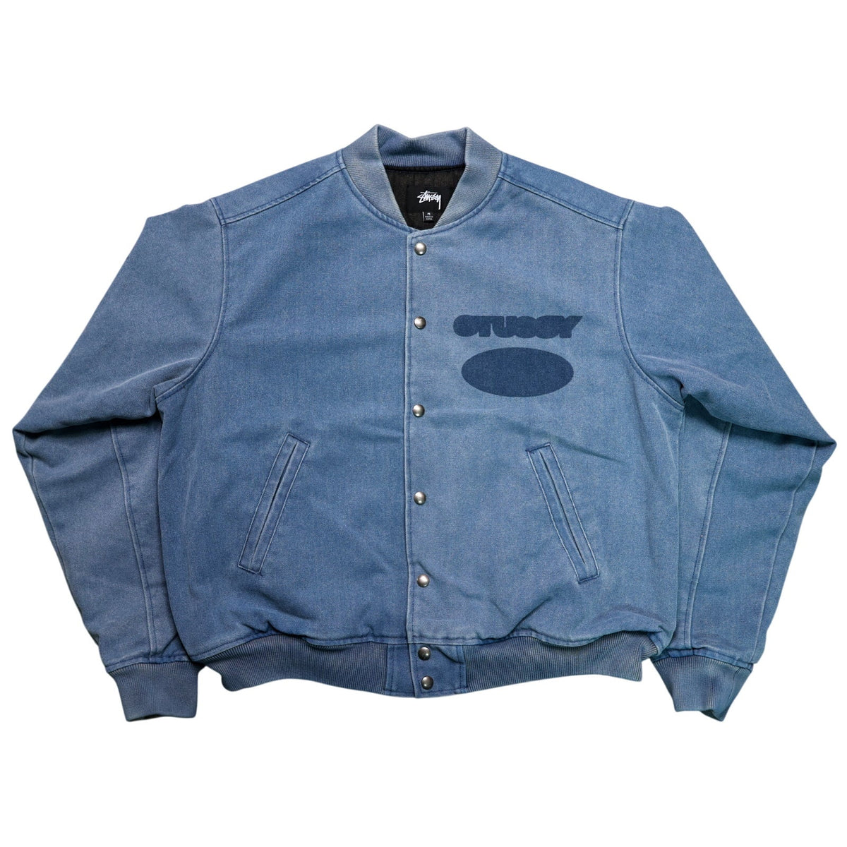 Stussy Ghost Logo Canvas Varsity Denim Jacket Blue