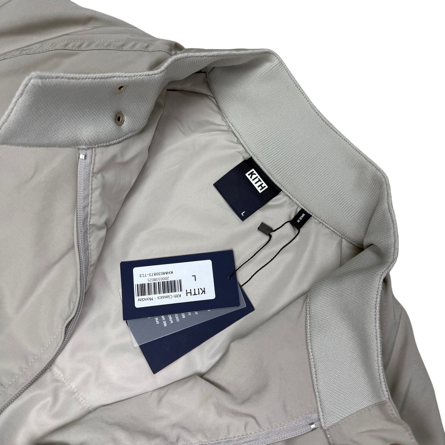 Kith Puffer Jacket Beige Mini Script Cursive Logo Beige