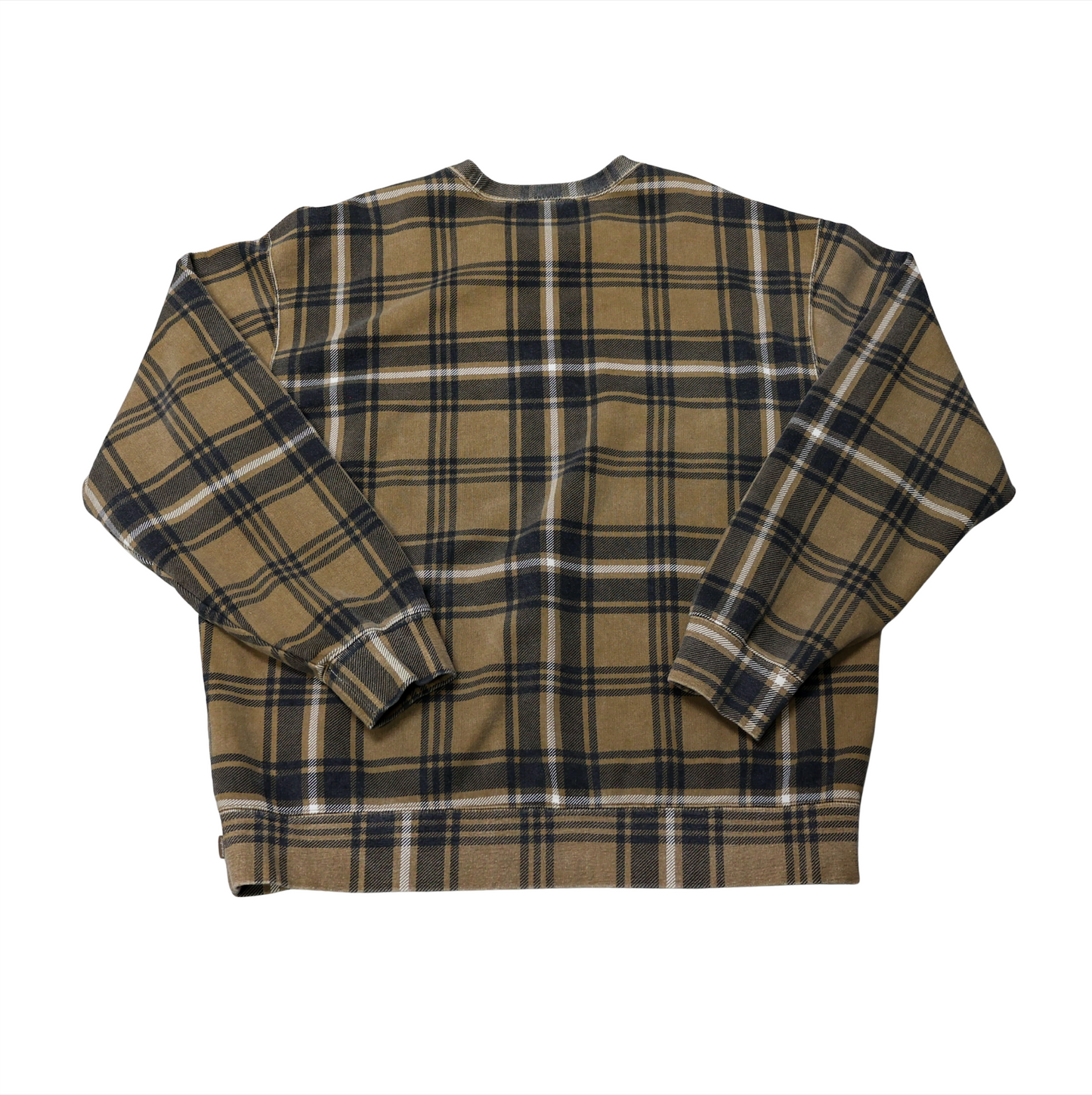 Supreme New York Logo Plaid Crewneck Brown SS21