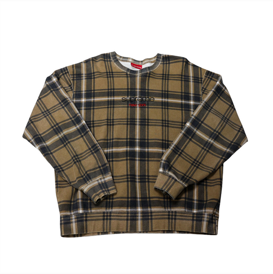 Supreme New York Logo Plaid Crewneck Brown SS21