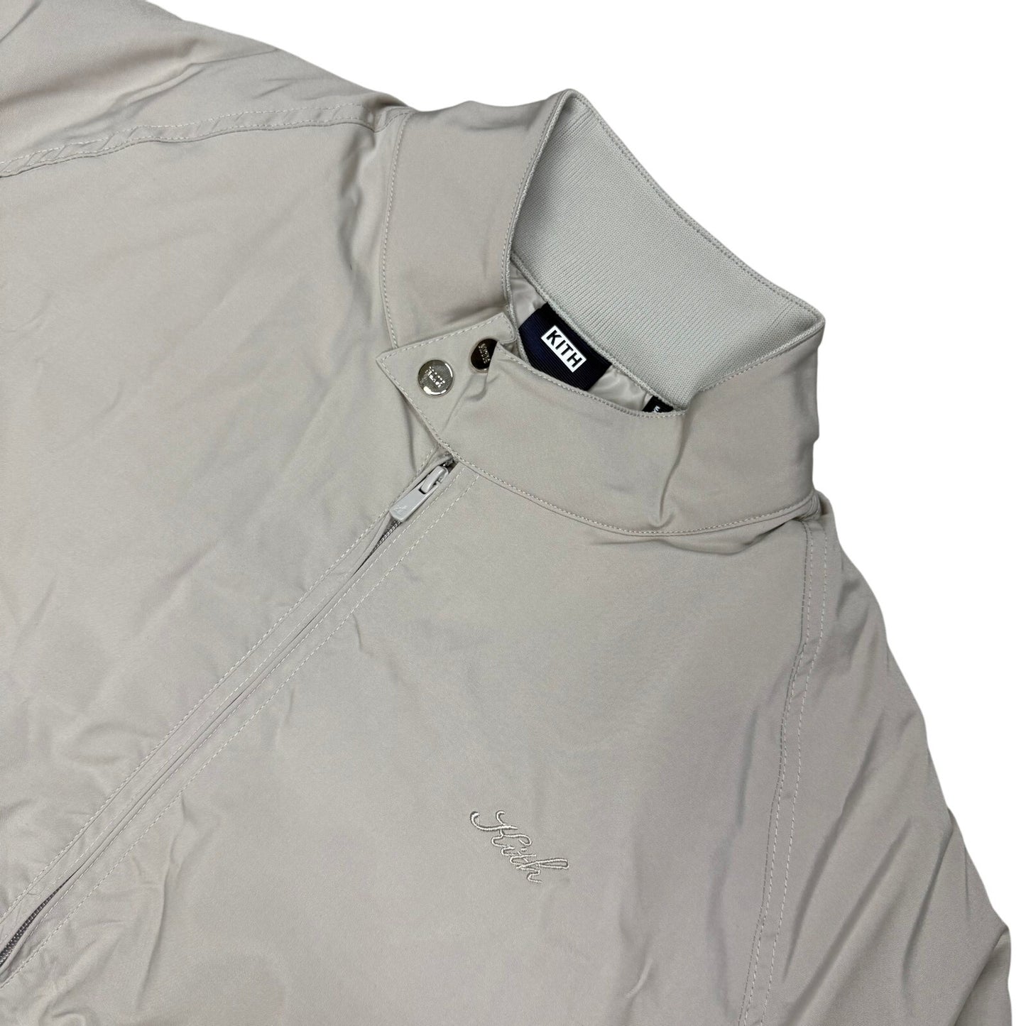 Kith Puffer Jacket Beige Mini Script Cursive Logo Beige