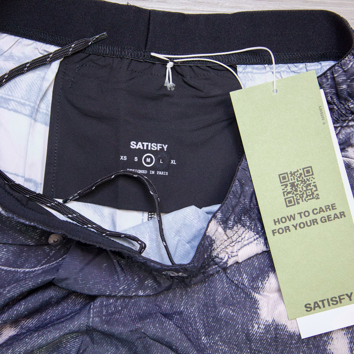 Satisfy Running PeaceShell™ 5" Unlined Shorts - Bleached Black Denim
