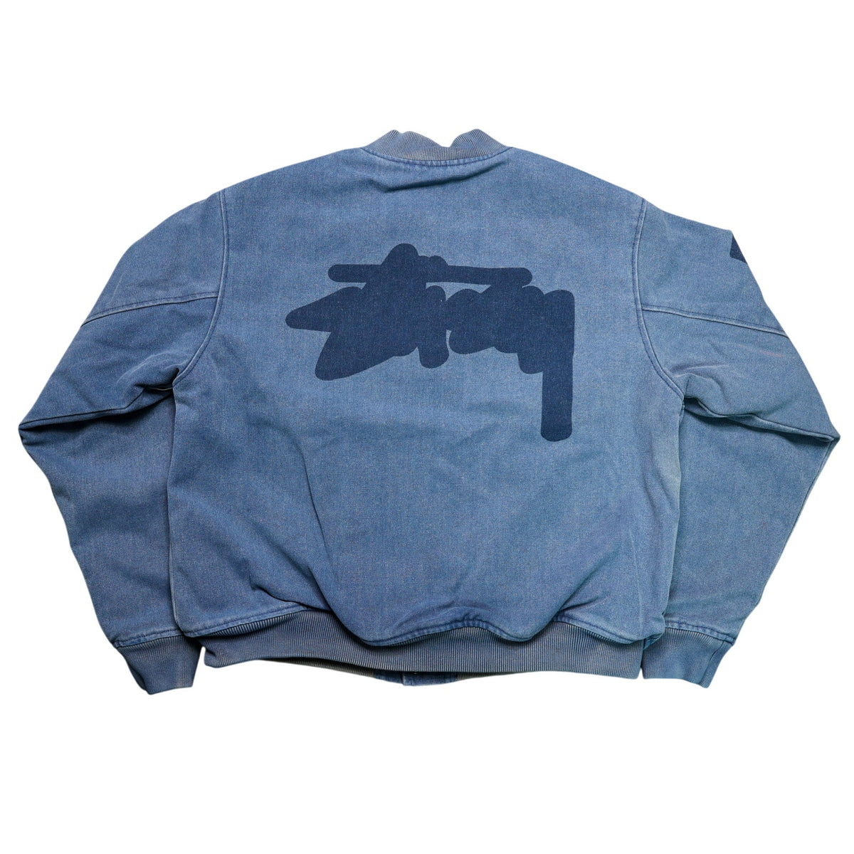 Stussy Ghost Logo Canvas Varsity Denim Jacket Blue